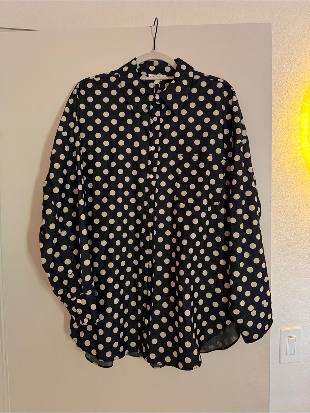 For Love & Lemons Navy Shirt with White Polka Dots